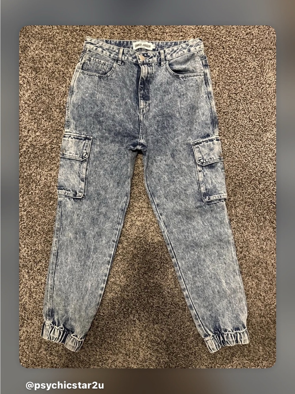 New Refuge Acid Wash Denim Cargo Jogger Jeans - Light Blue size 11